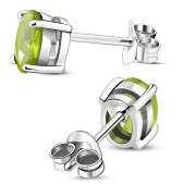 5x7mm Oval Prong-Set Peridot Stone Sterling Silver Stud Earrings - e446